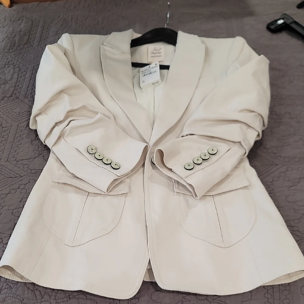 Cinq A Sept Cream Blazer with Ruched Sleeves - Picture 10 of 14